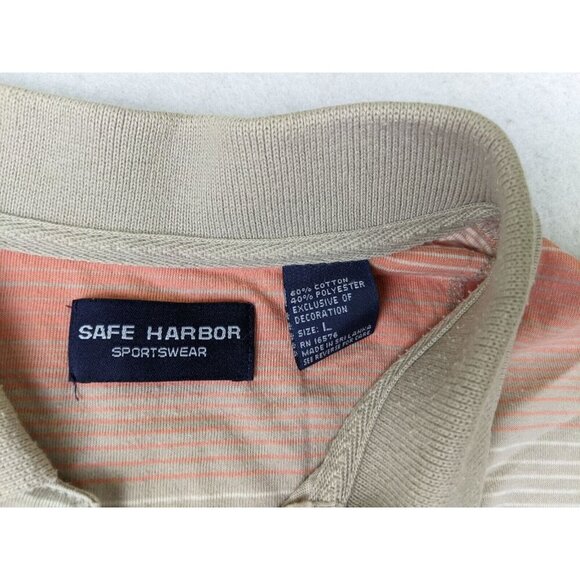 Safe Harbor Sportswear Men's Polo Orange Beige Striped Short Sleeve Retro Size L - Picture 12 of 16